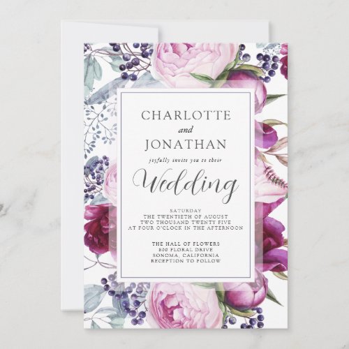 Elegant Watercolor Floral Botanical Wedding  Invitation
