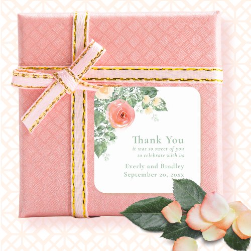 Elegant Watercolor Floral Botanical Wedding Square Sticker