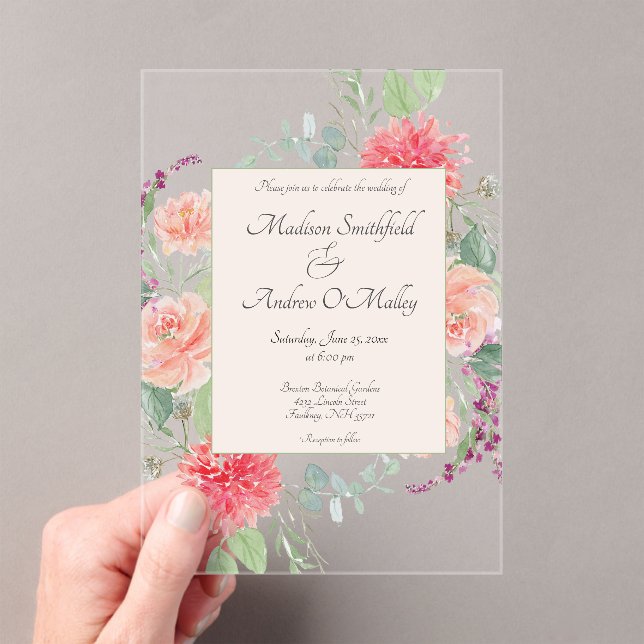 Elegant  Watercolor Floral Bouquet  Acrylic Invitations (Insitu (Handheld))
