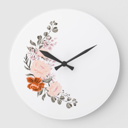 Elegant Watercolor Floral Bouquet and Botanical Large Clock