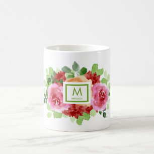 Elegant Watercolor Floral Bouquet Monogram Coffee Mug