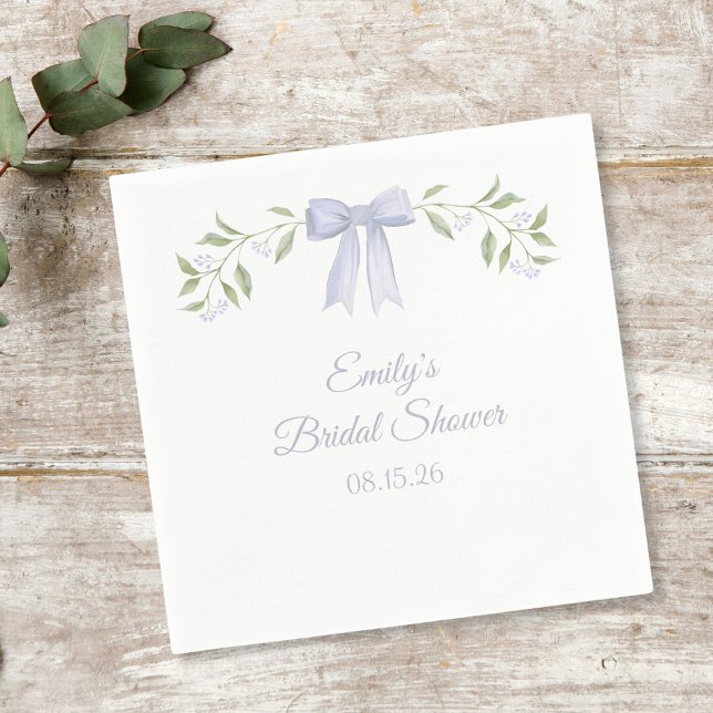 Elegant Watercolor Floral & Bow Chic Bridal Shower Napkins (Custom Floral Bridal Shower Napkins with Coquette Bow – Elegant Personalized Decor Bride to Be Party)