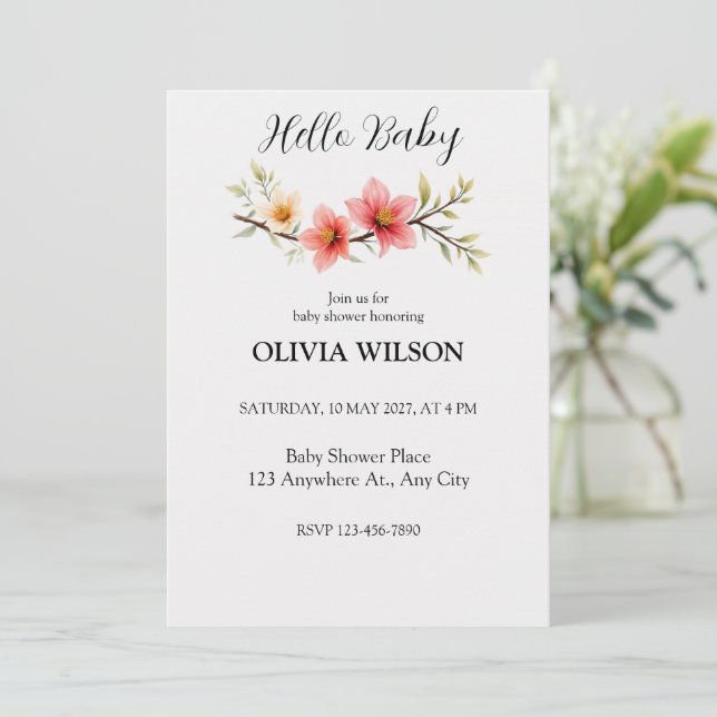 Elegant Watercolor Floral Branch Invitation (Standing Front)