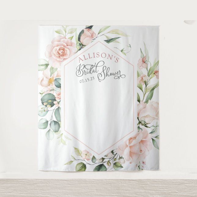 Elegant watercolor floral bridal shower backdrop (Front)