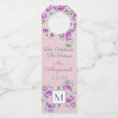 Elegant Watercolor Floral Bridal Shower Bottle Hanger Tag