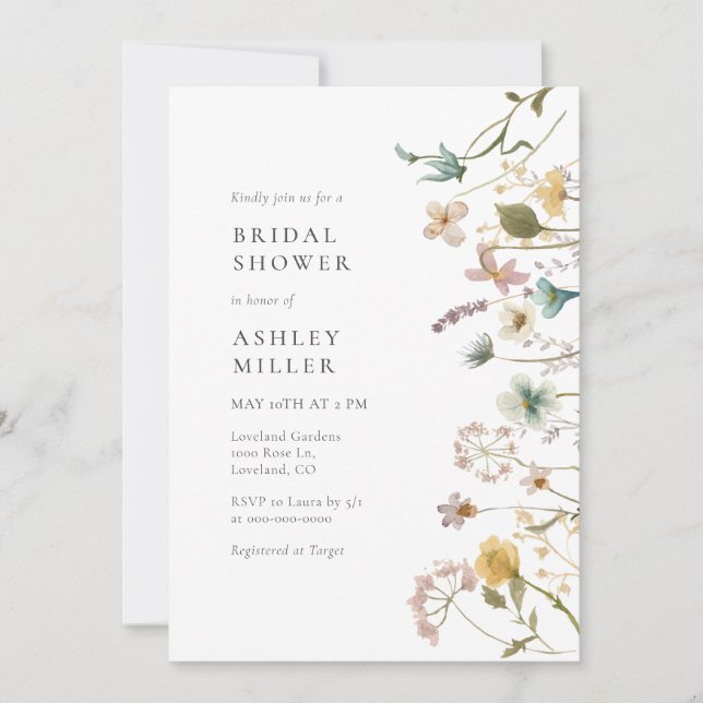 Elegant Watercolor Floral Bridal Shower Invitation (Front)