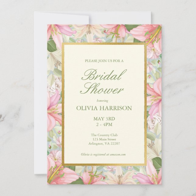 Elegant Watercolor Floral Bridal Shower Invitation (Front)
