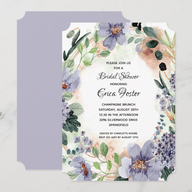 Elegant Watercolor Floral Bridal Shower Invitation (Front/Back)