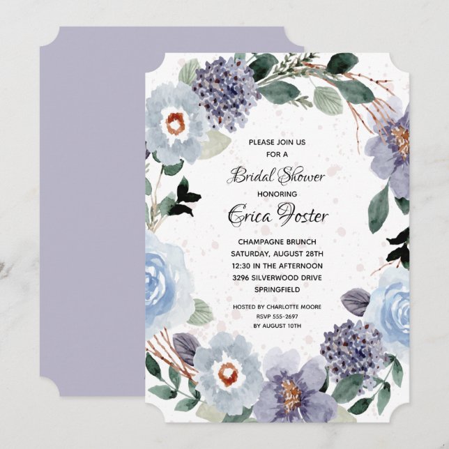 Elegant Watercolor Floral Bridal Shower Invitation (Front/Back)