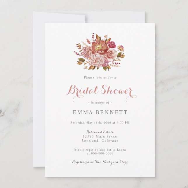 Elegant Watercolor Floral Bridal Shower Invitation (Front)