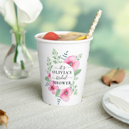 Elegant Watercolor Floral Bridal Shower Paper Cups