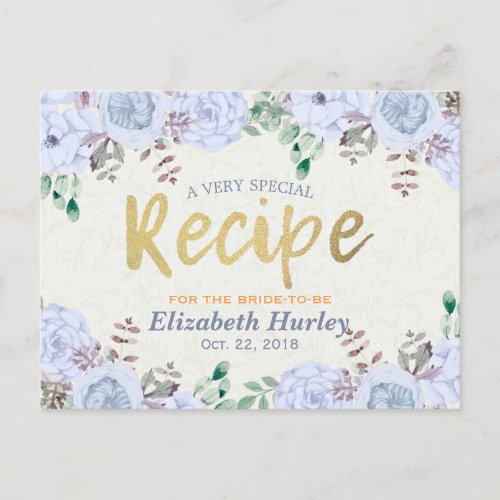 Elegant Watercolor Floral Bridal Shower Recipe Invitation Postcard