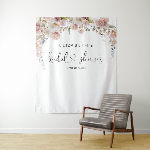 Elegant Watercolor Floral Bridal Shower Tapestry