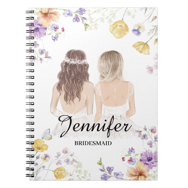 elegant watercolor floral bridesmaid Personalized  Notebook (Front)