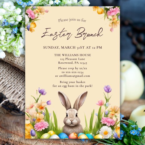 Elegant Watercolor Floral Bunny Easter Invitation