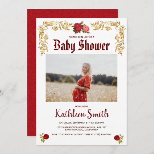 Elegant Watercolor Floral Burgundy Baby Shower Invitation