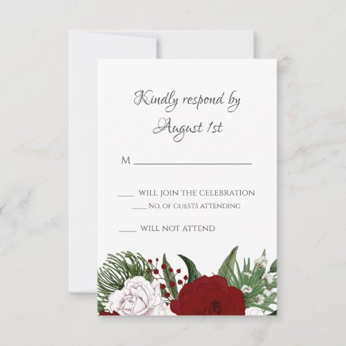 Elegant Watercolor Floral Burgundy Blush Green RSVP Card