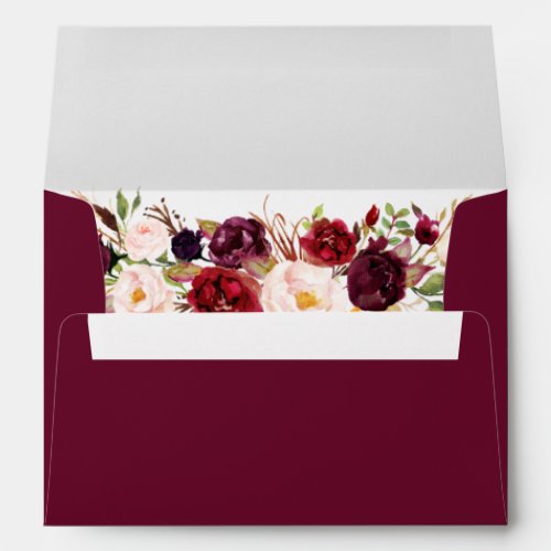Elegant Watercolor Floral Burgundy Invitation Envelope