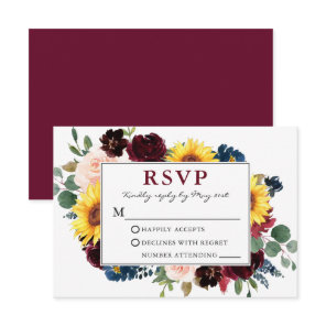 Elegant Watercolor Floral Burgundy Wedding RSVP Card