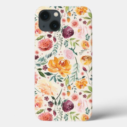Elegant Watercolor Floral Burnt Orange Burgundy  iPhone 13 Case
