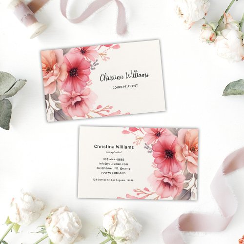 Elegant Watercolor Floral Business Card