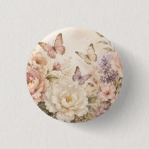 Elegant Watercolor Floral & Butterfly Button