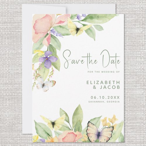 Elegant Watercolor Floral Butterfly Flower Garden Save The Date