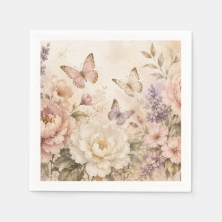 Elegant Watercolor Floral & Butterfly Napkins