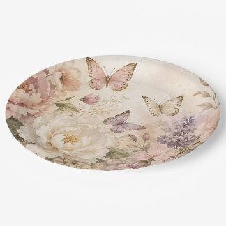 Elegant Watercolor Floral & Butterfly Paper Plates