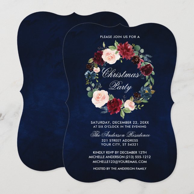 Elegant Watercolor Floral Christmas Party Bracket Invitation (Front/Back)