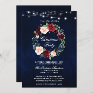 Elegant Watercolor Floral Christmas Party Lights Invitation