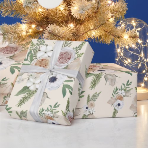 Elegant Watercolor Floral Christmas  Wrapping Paper