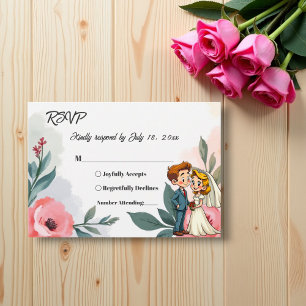 Elegant Watercolor Floral Couple Summer Wedding RSVP Card