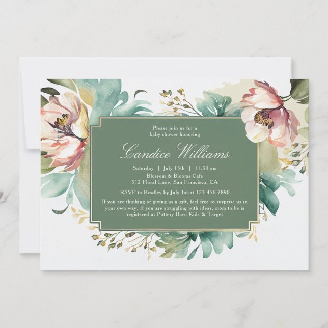 Elegant Watercolor Floral Couples Baby Shower Invitation (Front)