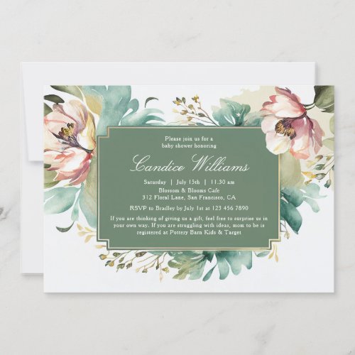 Elegant Watercolor Floral Couples Baby Shower Invitation