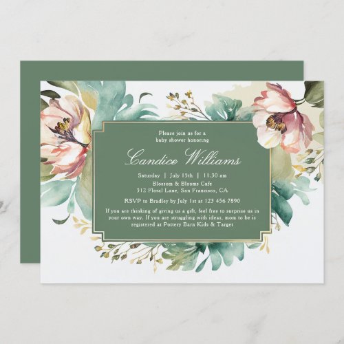 Elegant Watercolor Floral Couples Baby Shower Invitation