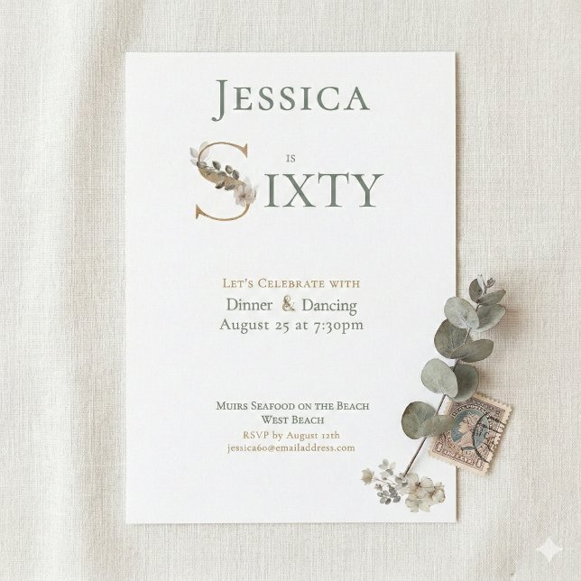 Elegant Watercolor Floral Cream 60th Birthday  Invitation (Creator Uploaded)