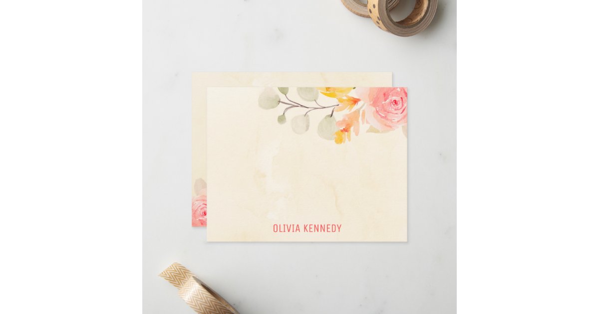Elegant Watercolor Floral Cream Personalized Note Card | Zazzle
