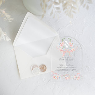 Elegant Watercolor Floral Crest Monogram Wedding Acrylic Invitations