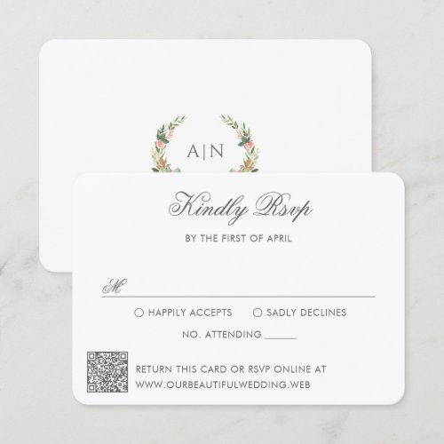 Elegant Watercolor Floral Crest QR Code Wedding RSVP Card