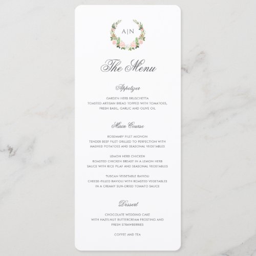 Elegant Watercolor Floral Crest Wedding Menu