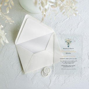 Elegant Watercolor  Floral Cross Confirmation Acrylic Invitations