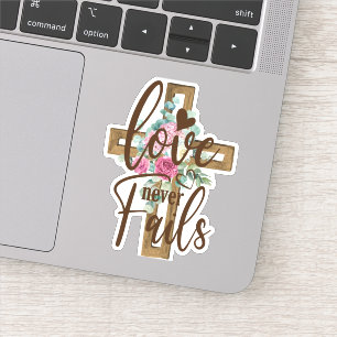 Elegant Watercolor Floral Cross Love Never Fails Sticker
