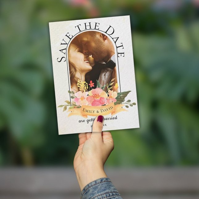 Elegant Watercolor Floral Cute Photo Wedding Announcement Postcard (Creator Uploaded)