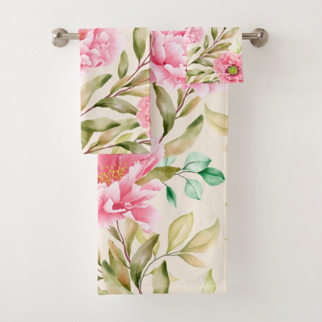 Elegant watercolor floral decorative eye-catching  bath towel set (Insitu)