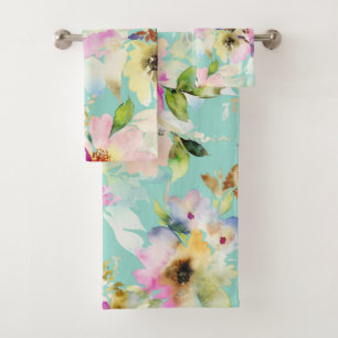 Elegant watercolor floral decorative eye-catching bath towel set