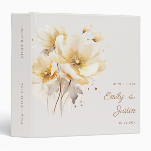 Elegant Watercolor Floral Delicate Wedding Album 3 Ring Binder