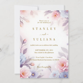 Elegant Watercolor Floral Design in Pink and Blue Invitation