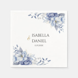 Elegant Watercolor Floral Dusty Blue Powder Blue  Napkins
