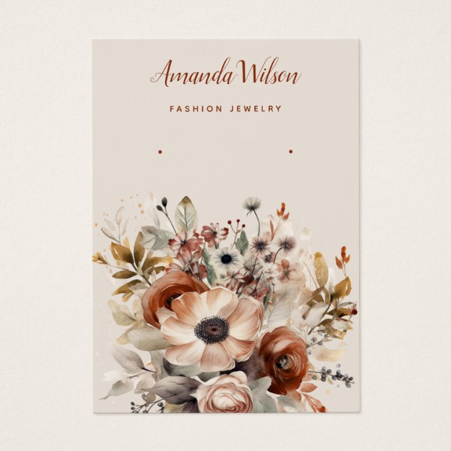 Elegant watercolor floral earring display card (Front)